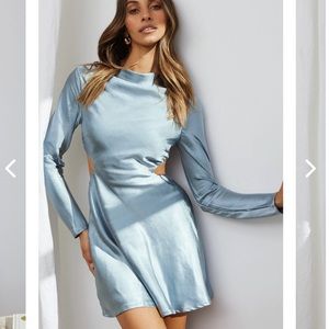 Blue satin long sleeve dress